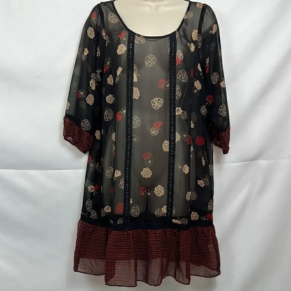 Moulinette Soeurs Anthropologie sheer long sleeve floral print dress size s EUC